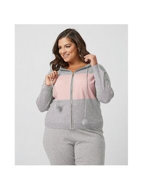 Women Le Chateau Stripe Hooded Pom-Pom Sweater 2X